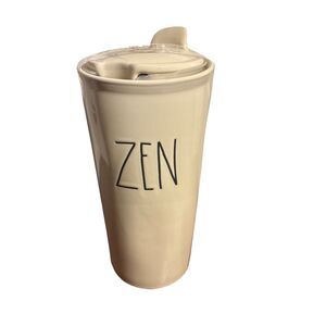Rae Dunn Artisan Collection Ceramic Travel Tumbler W/ “ZEN” And Lid, 7”. New